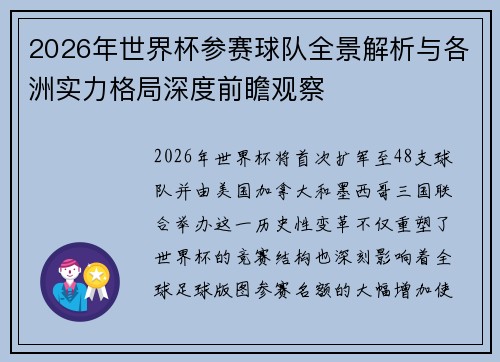 2026年世界杯参赛球队全景解析与各洲实力格局深度前瞻观察 2026年世界杯参赛球队全景解析与各洲实力格局深度前瞻观察